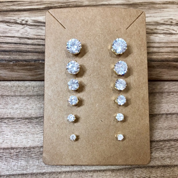 18K Gold Plated CZ Stud Earrings 3MM - Picture 6 of 6